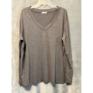 Loanna Gray V Neck Long Sleeve Top 2X Soft Stretch Casual Plus Size